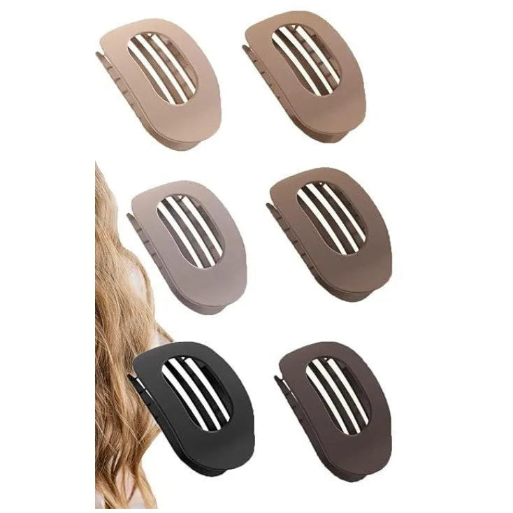 Set of six women's geometric hair clips with frosted plastic grip in rose red and nude colours