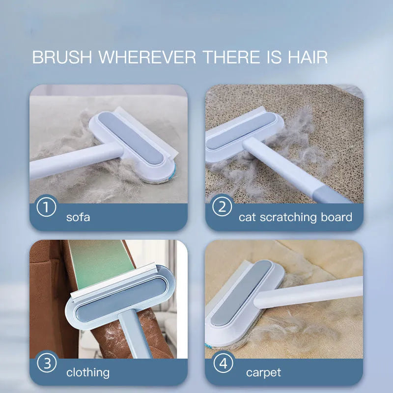 Multifunctional 4-in-1 cleaning brush with flannel head and extension handle for pet hair and screen cleaning.