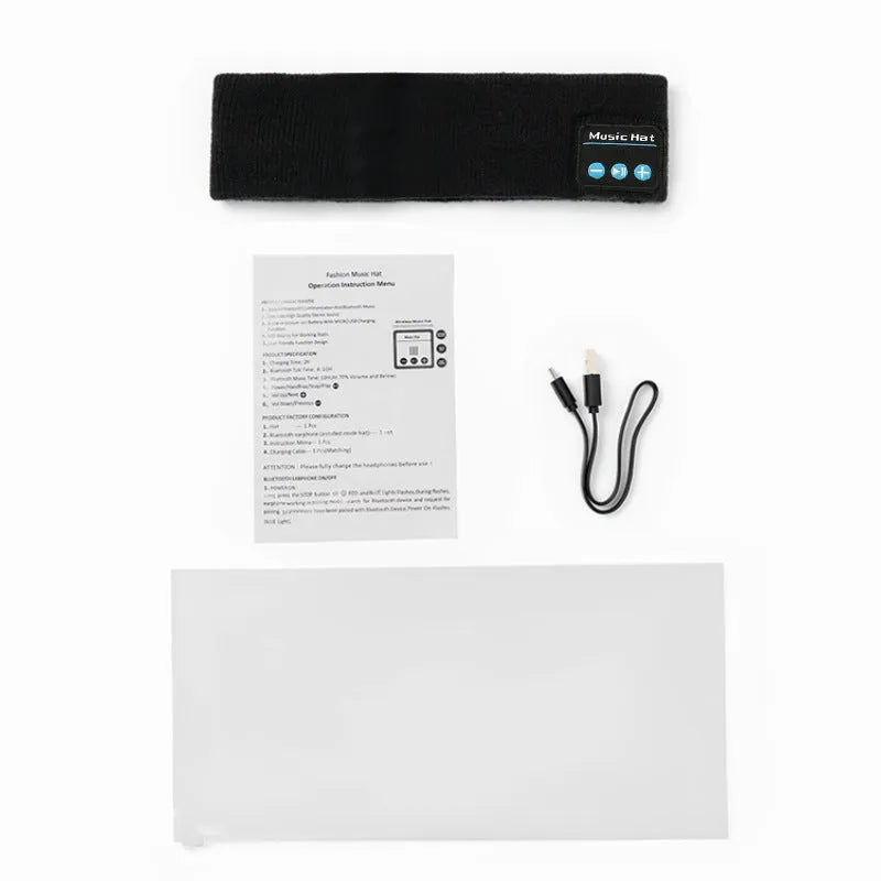 Bluetooth 5.4 sports headband in black, combining an eye mask and scarf with built-in speakers for hands-free audio.
