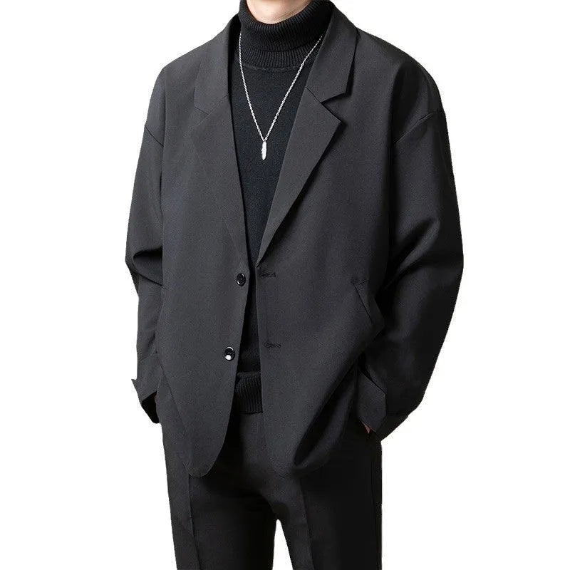 Men's loose fit casual suit jacket in polyester blend fabric available in four colours