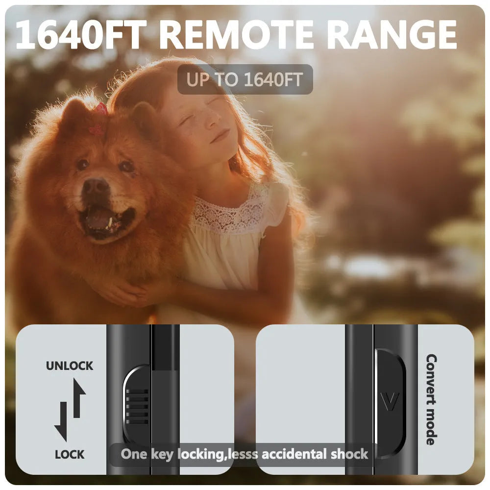 Black colour screen bark stopper dog trainer with remote control and receiver unit