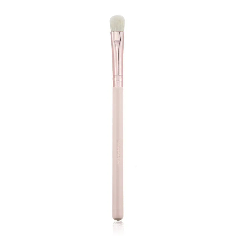 26 pink makeup brushes with wooden handles arranged in PU storage bag
