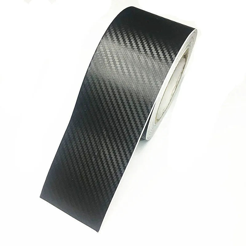 Matte carbon fibre roll for car door sill protection with 3D texture, shown in various widths on a 5-metre spool.