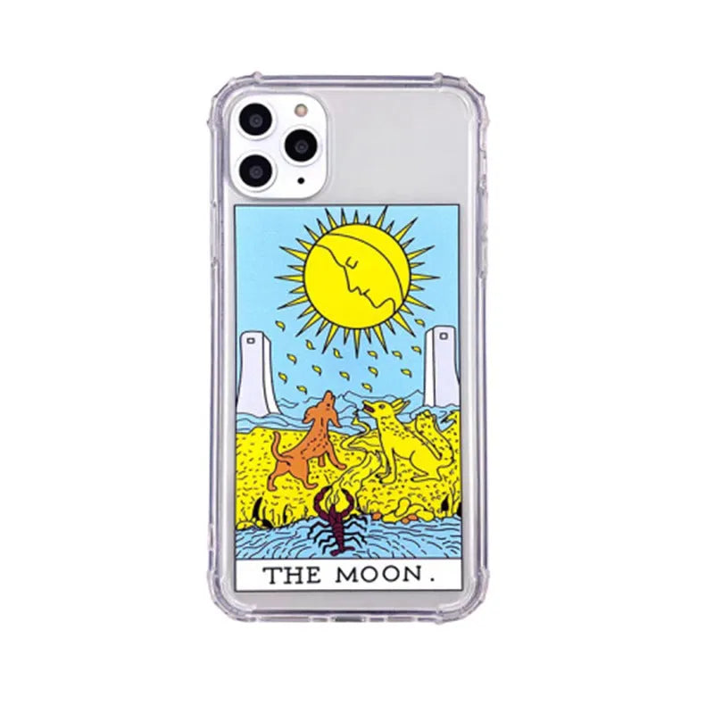 Creative Mythology Comic retro phone case for iPhone with sun and moon graffiti cartoon design.