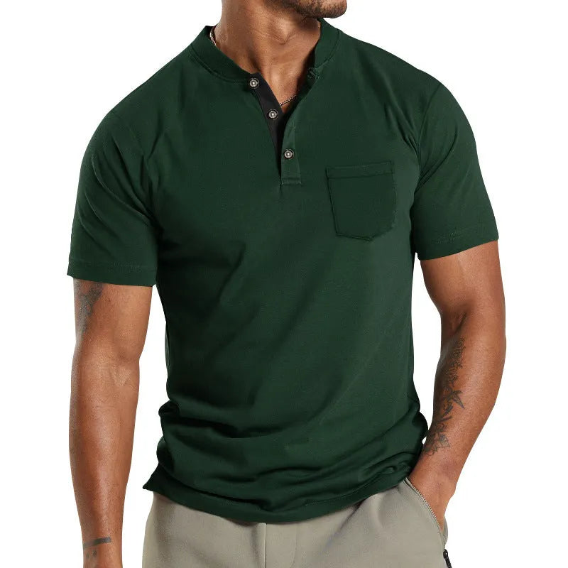 Men's plus size short sleeve button-down shirt in polyester fabric on a hanger.