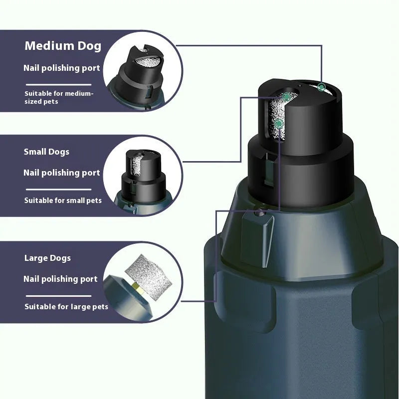 Dark blue USB-powered pet nail grinder with LED light and 6-speed rotary control knob