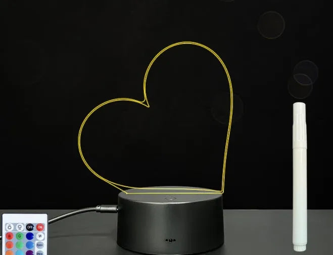 3D acrylic message board light with coloured illumination and handwritten text on surface