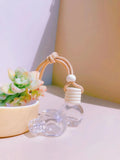 Glass car perfume pendant air freshener in cylinder, diamond, flat drum, and square shapes.