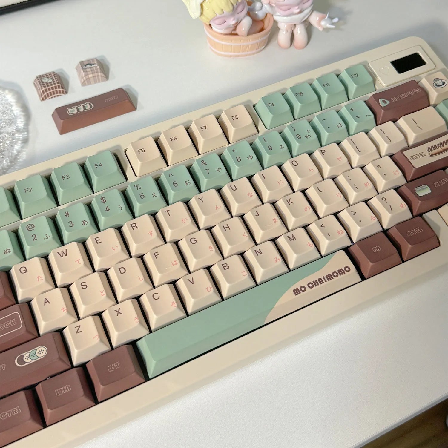 CAP Adaptive Cross Satellite Shaft mechanical keyboard keycap set in Matcha Theme colour.