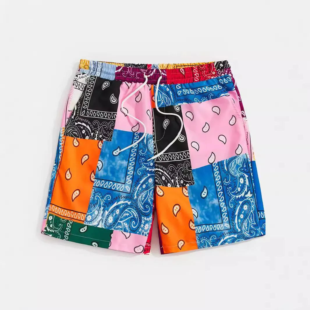 Men's lightweight mesh beach shorts in polyester fabric with printed design