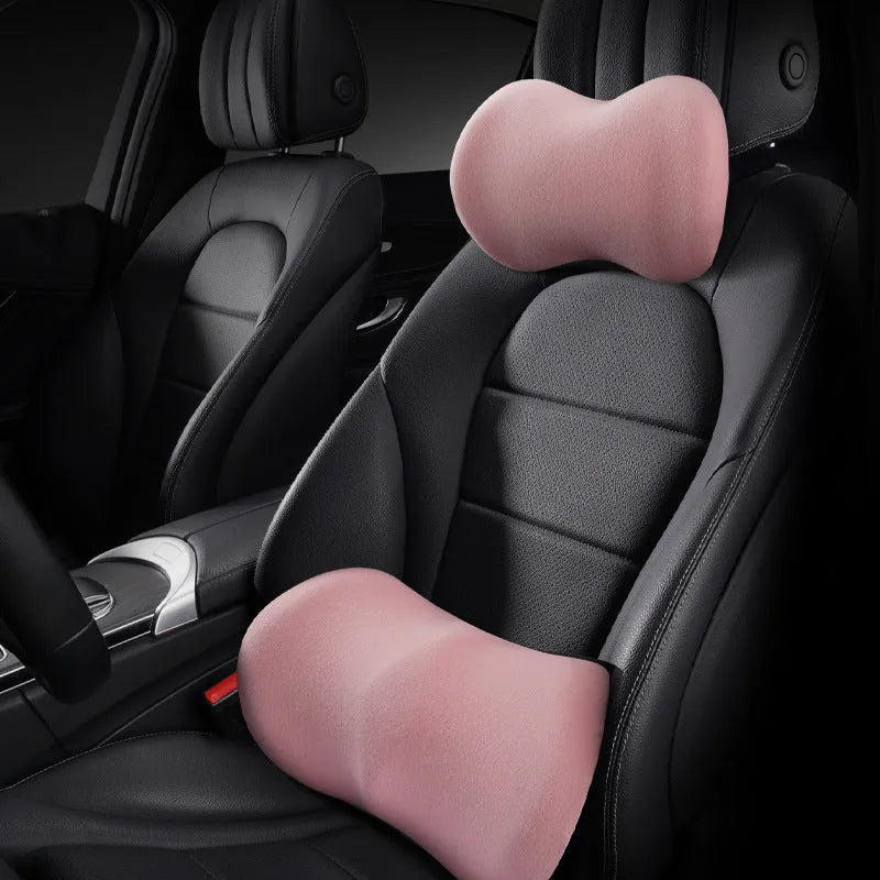 Car seat headrest pillow and lumbar support cushion set in multiple colour options