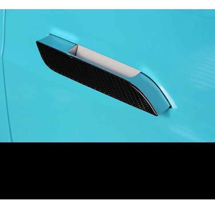 Set of four adhesive carbon fibre door handle patches for Tesla Model S with dripping pattern