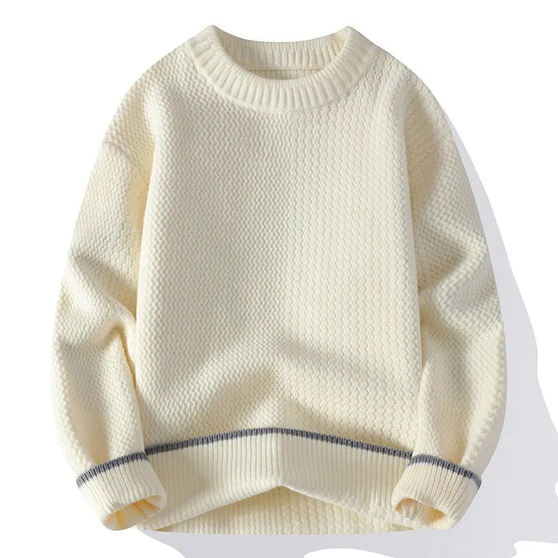 Men's casual round neck pullover sweater in loose fitting design with long sleeves