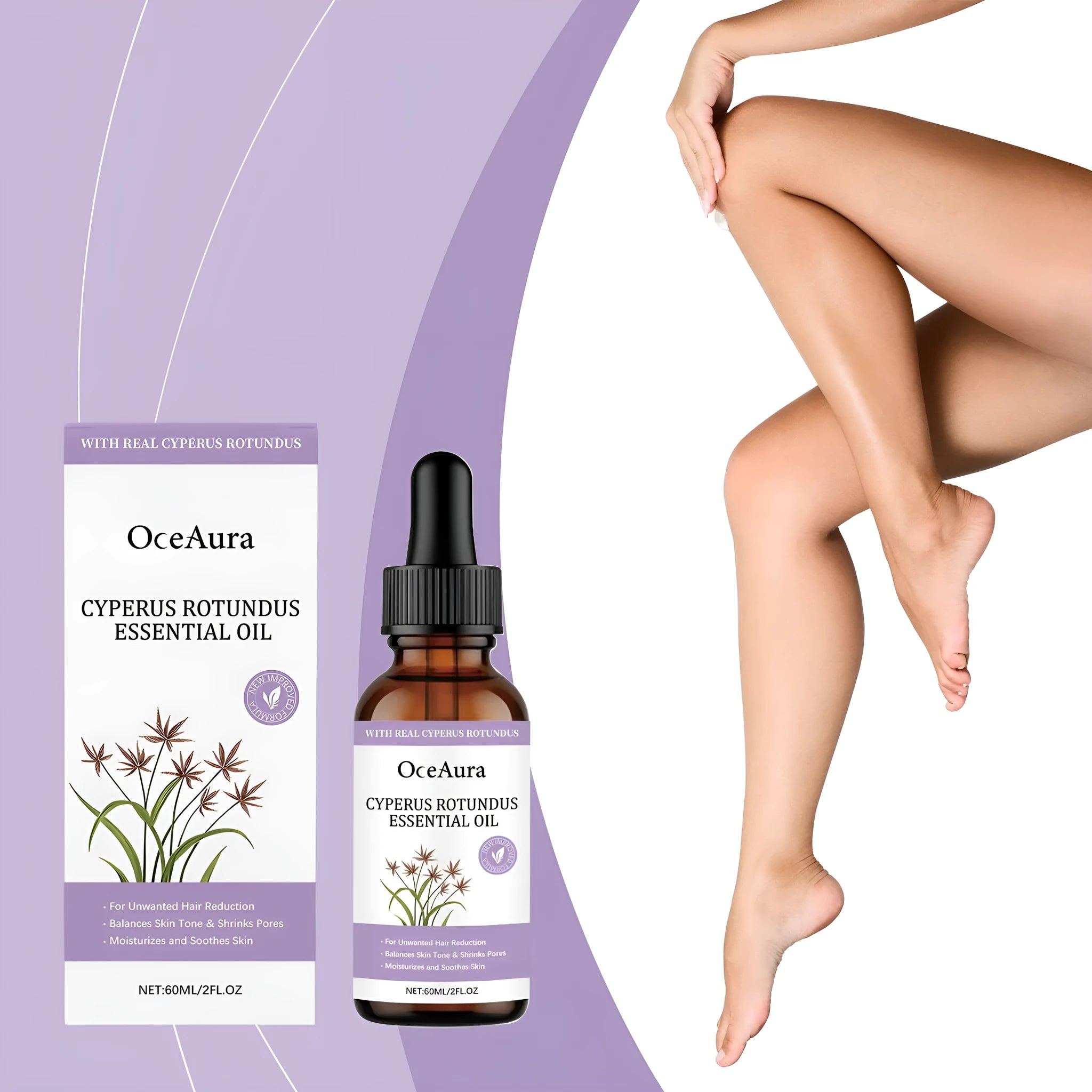 60ml bottle of fragrant hair removal treatment oil with natural botanical extracts