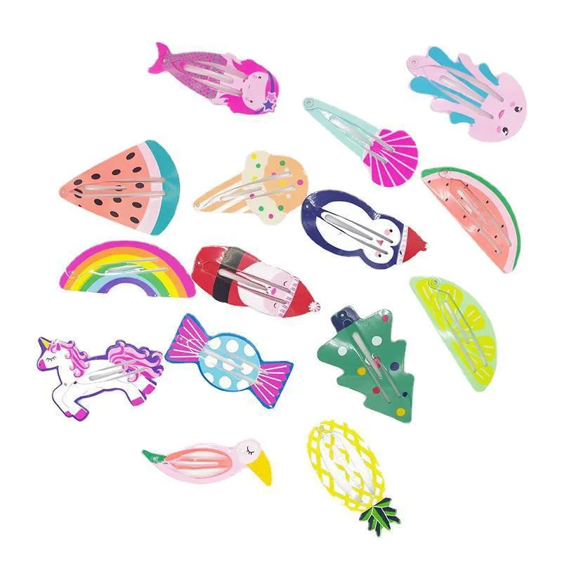 Colourful metal hair barrette for children with a printed strawberry design.