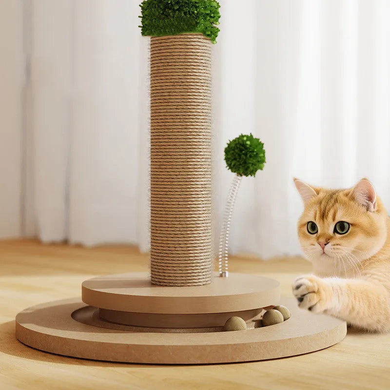 Vertical cat climbing frame with hemp rope scratching surface and canna-coloured column.