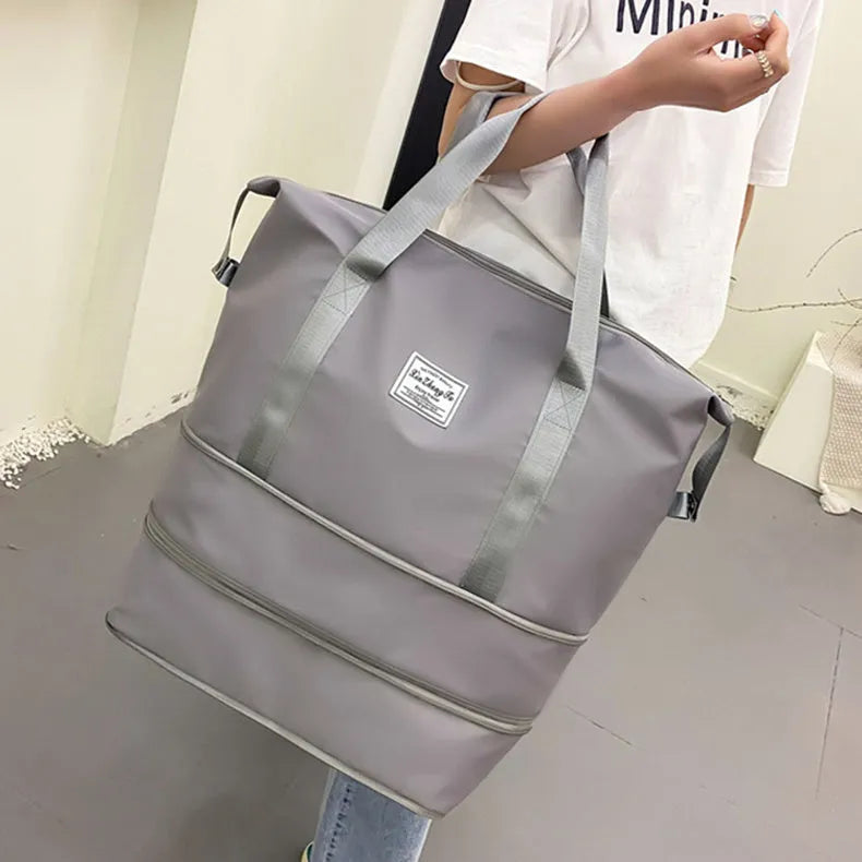 Large capacity waterproof Oxford cloth travel bag with double wet and dry separation in solid colour