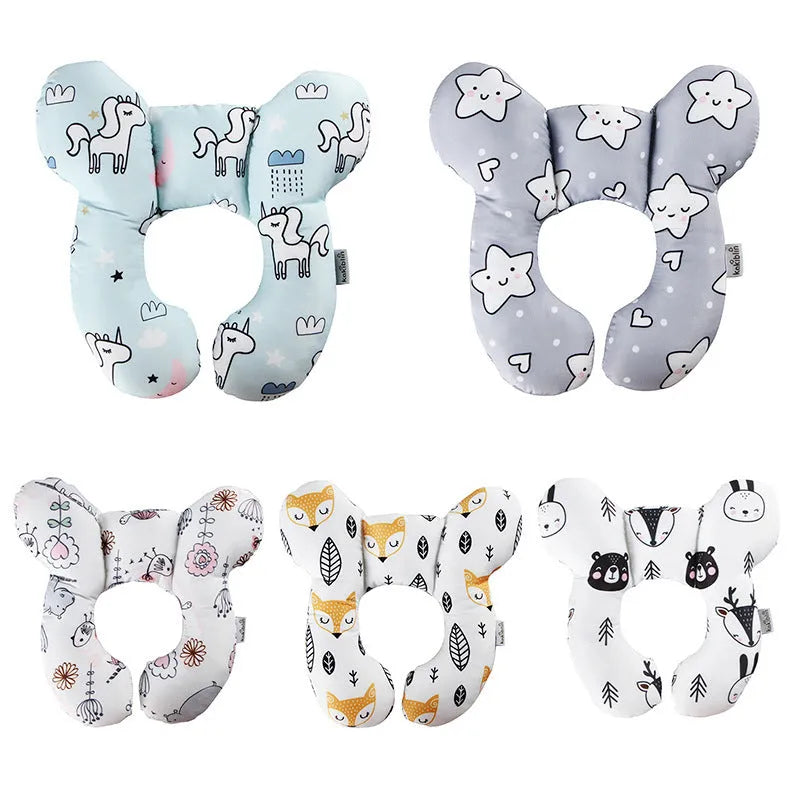 Cute cartoon print baby U-shape neck pillow 25x23cm with PP cotton filling for car seat travel