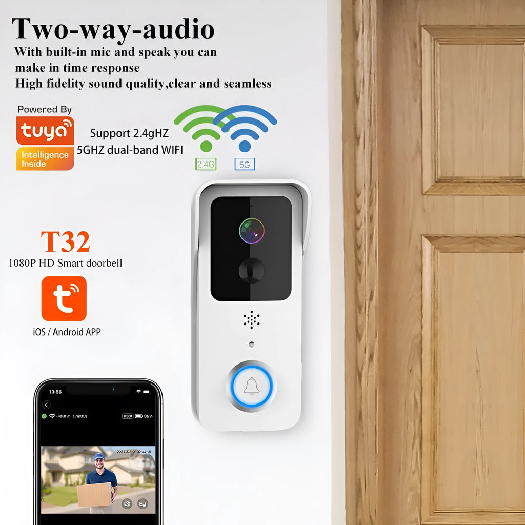 Black and white waterproof smart visual doorbell with camera for remote intercom
