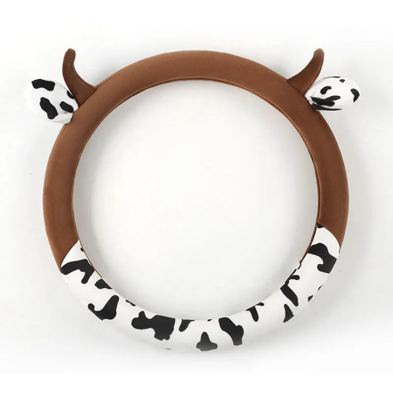 Plush car steering wheel cover in black with 38cm diameter measurement