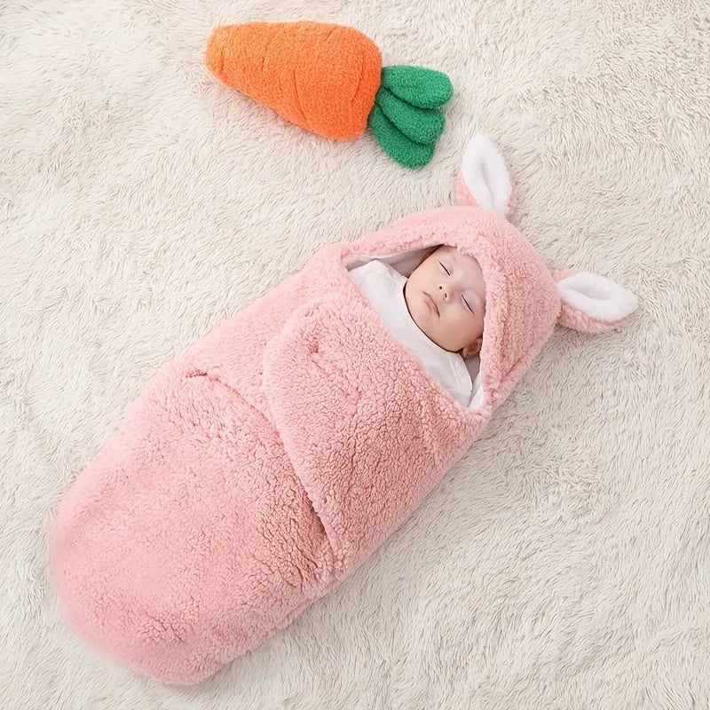 Adjustable baby swaddle sleep sack in soft cotton fabric with head protection