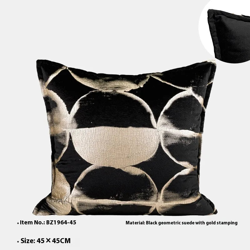 Black gold abstract pattern decorative pillowcase in three sizes with removable cover