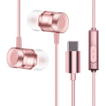 In-ear headphones with TPE cable in four colour options: black, gold, pink, and silver