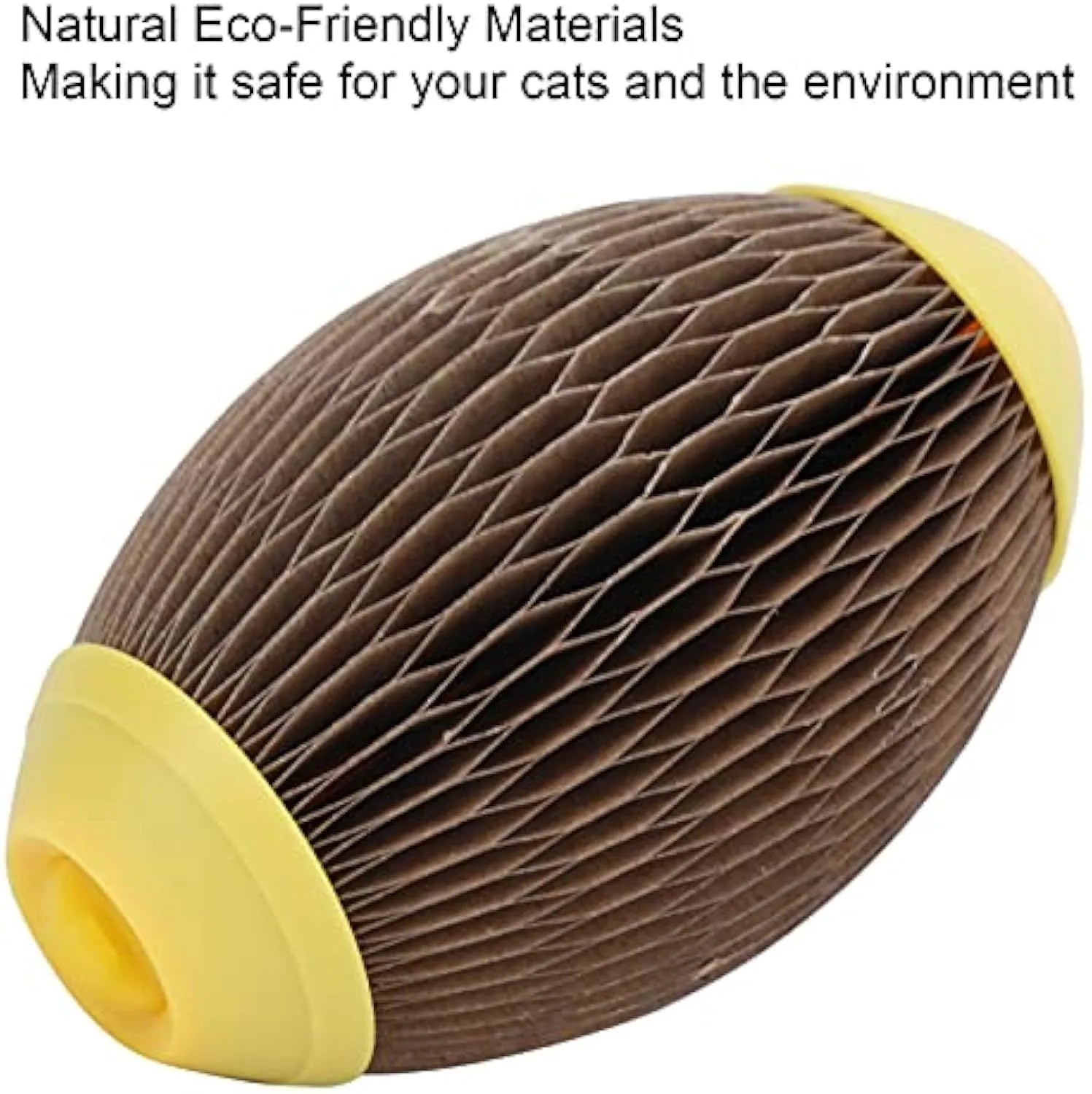Elliptical corrugated paper catnip ball toy for scratching and kicking play