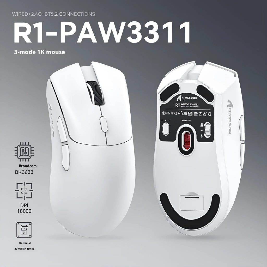Wireless Bluetooth gaming mouse in black colour showing ergonomic design and three-mode connectivity