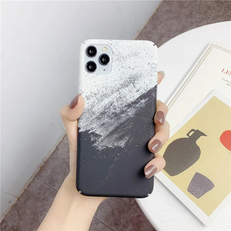 Marbled geometric pattern mobile phone back cover case with water paste design
