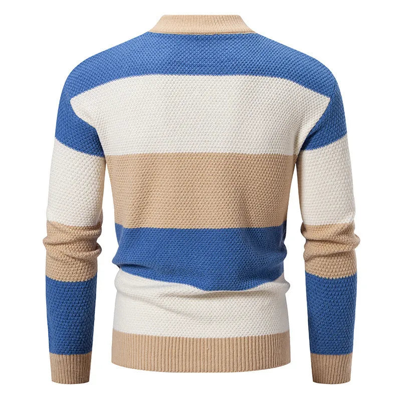 Men's fall winter colour block rhombus twisted pullover sweater in black khaki white loose fit long sleeve polyester blend
