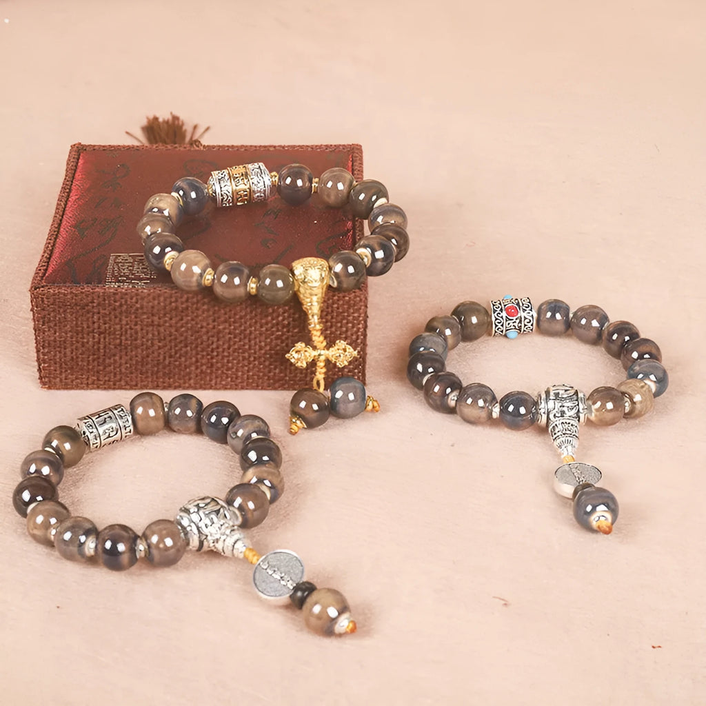 Men's ceramic bead bracelet with gradient coloured glaze beads approximately 13mm diameter, Yonghe blessing crafts