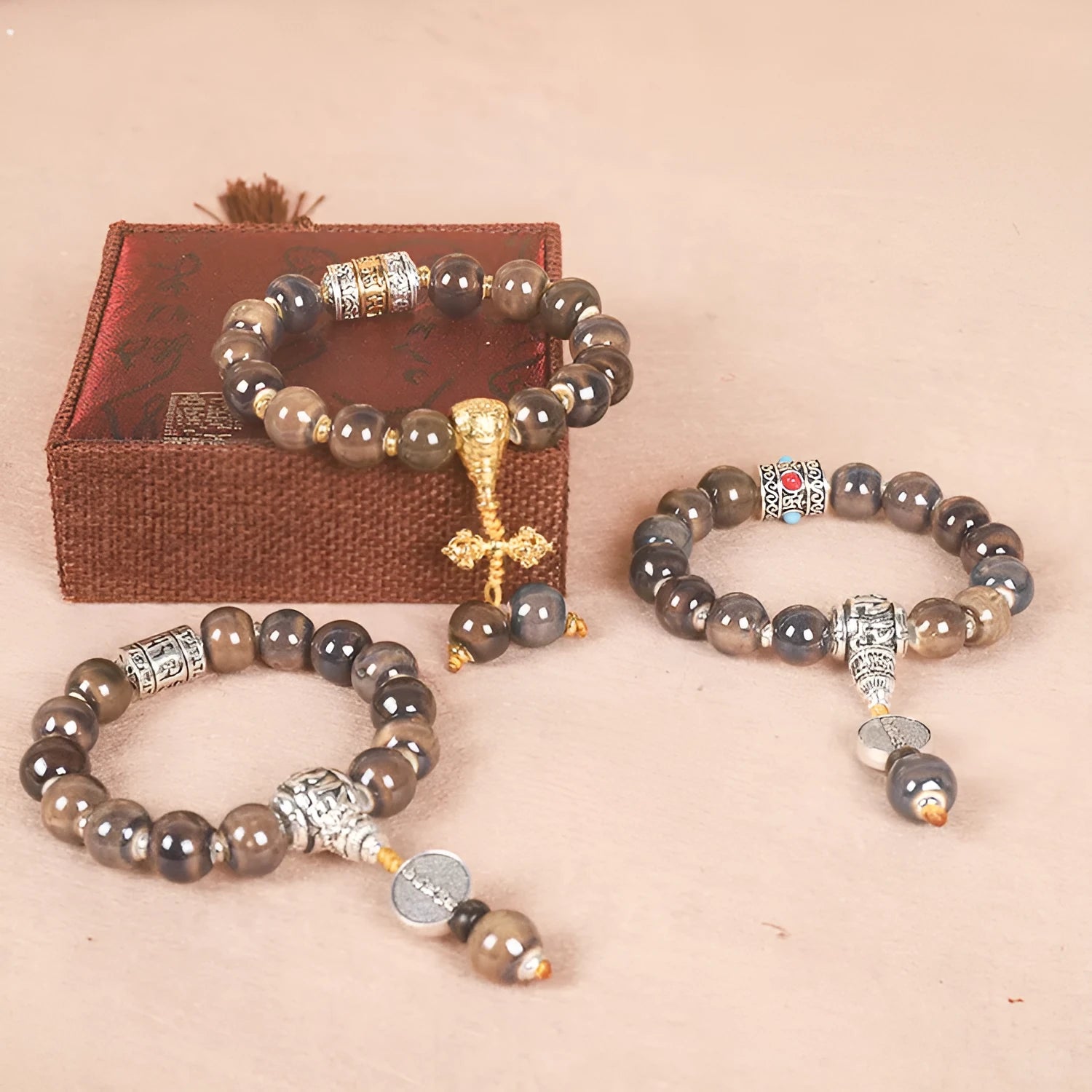 Men's ceramic bead bracelet with gradient coloured glaze beads approximately 13mm diameter, Yonghe blessing crafts