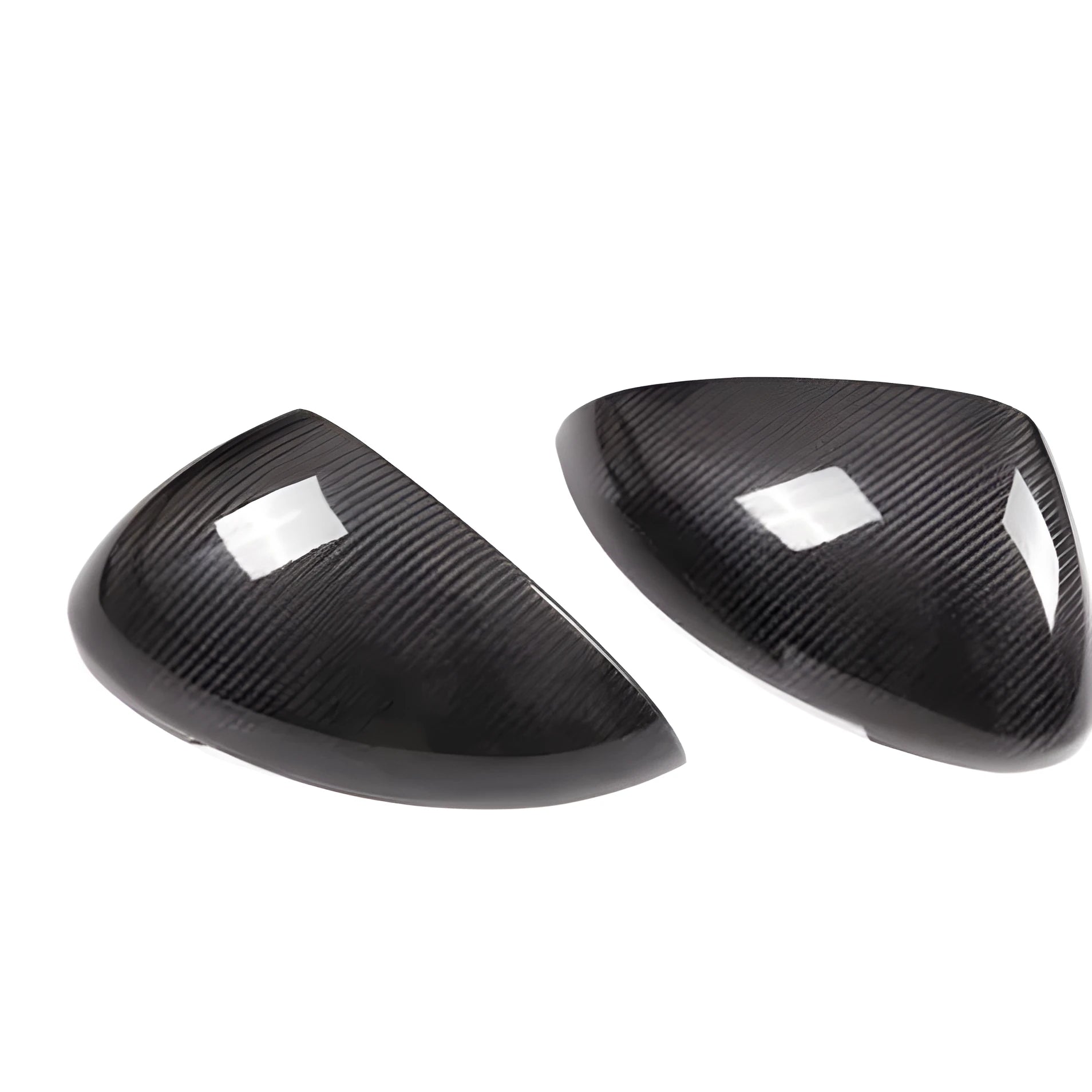 Carbon fibre mirror covers for Porsche Macan 2014-2022 models with dimensional specifications