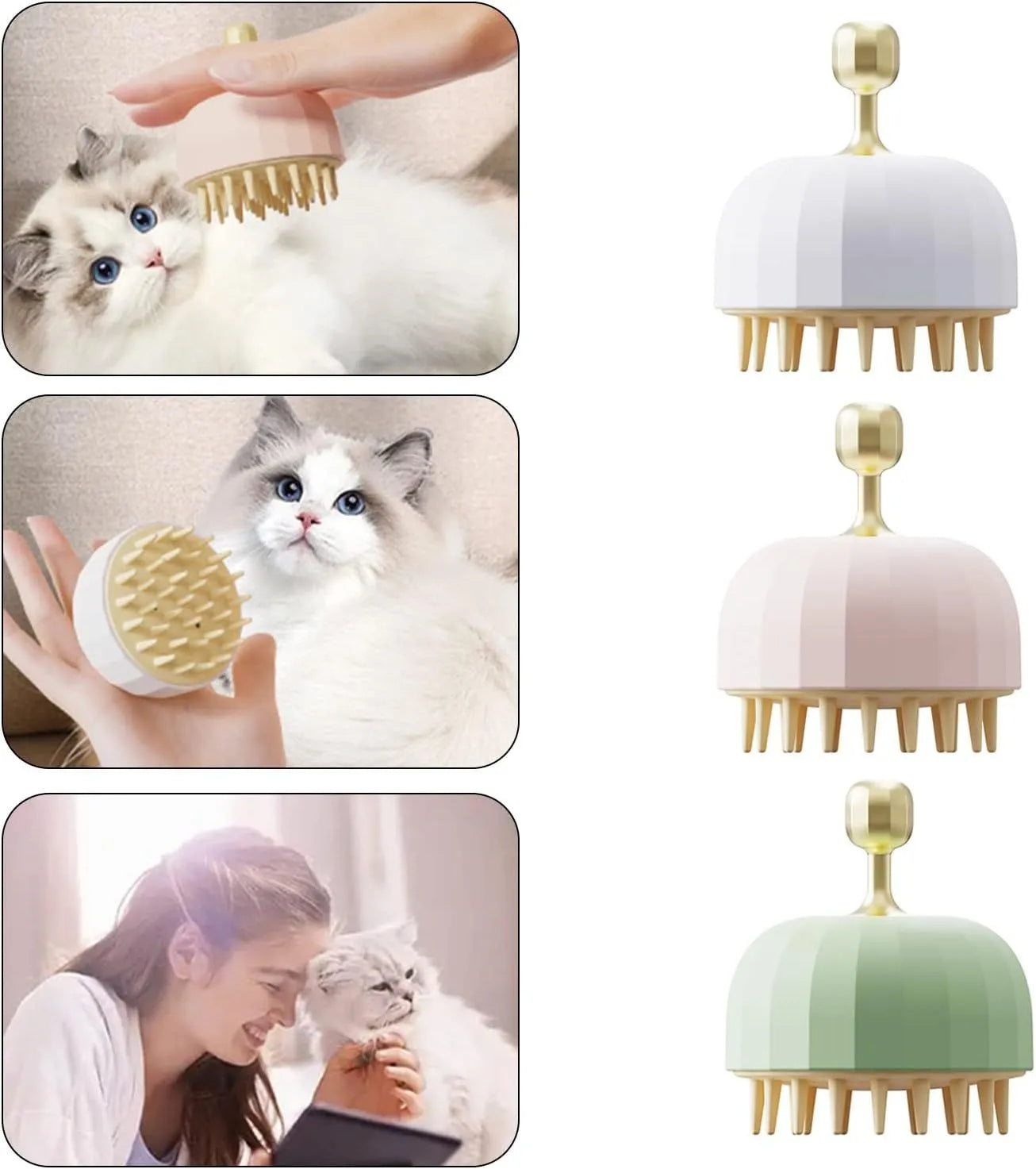 Green pink or white pet bath massage brush with soft silicone bristles and drain holes for dog and cat washing