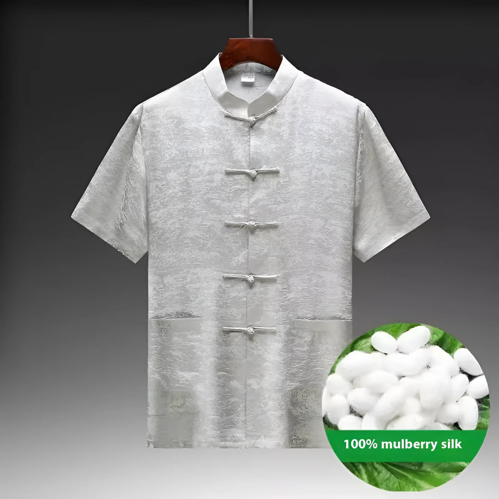 Mulberry silk Chinese style Tang suit for men in traditional design with woven construction