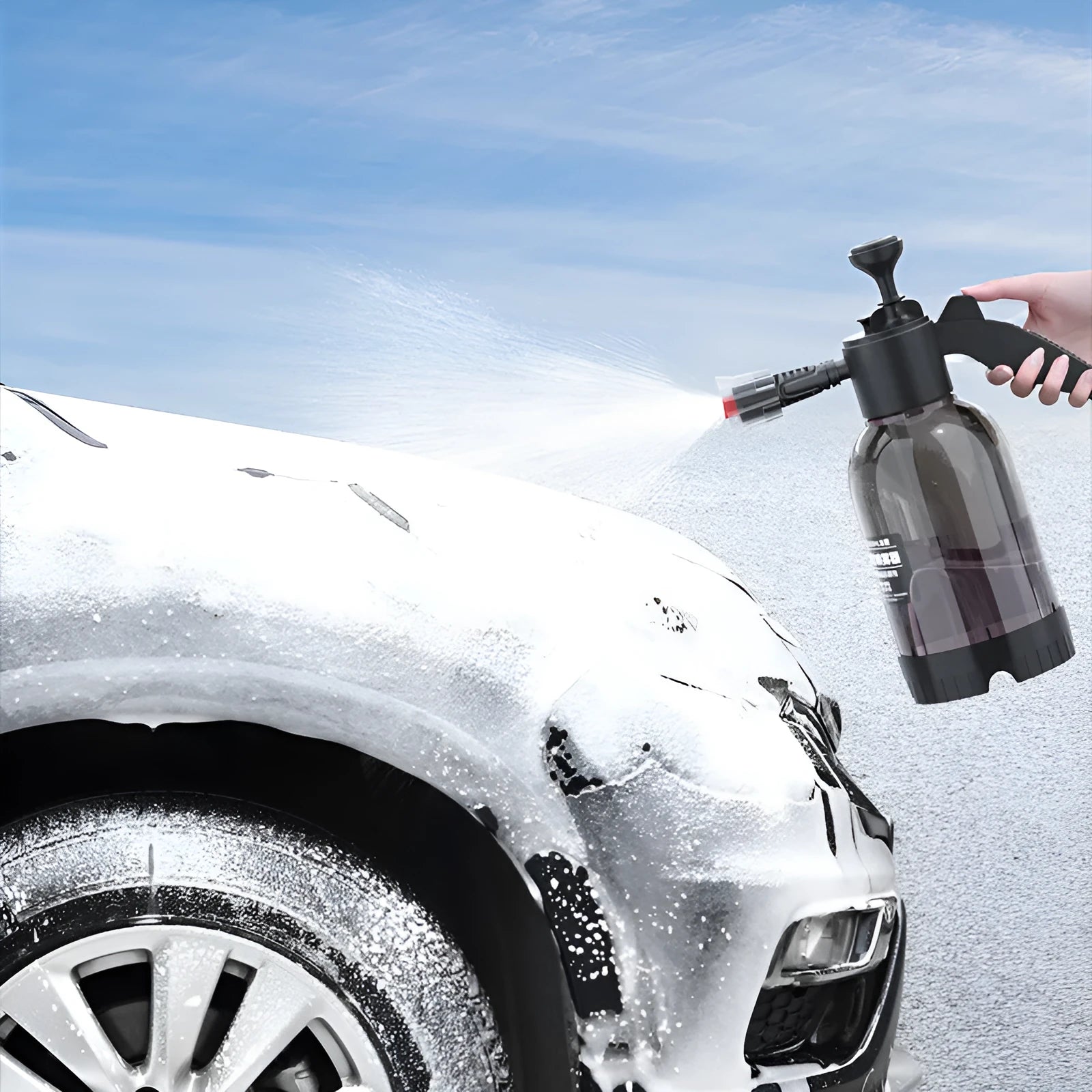 Black 2L foam watering can sprayer with switch lock and aluminium rod for garden and car cleaning