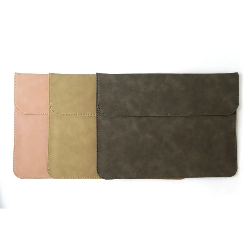 Frosted waterproof PU laptop sleeve in brown colour for 15.6 inch laptops