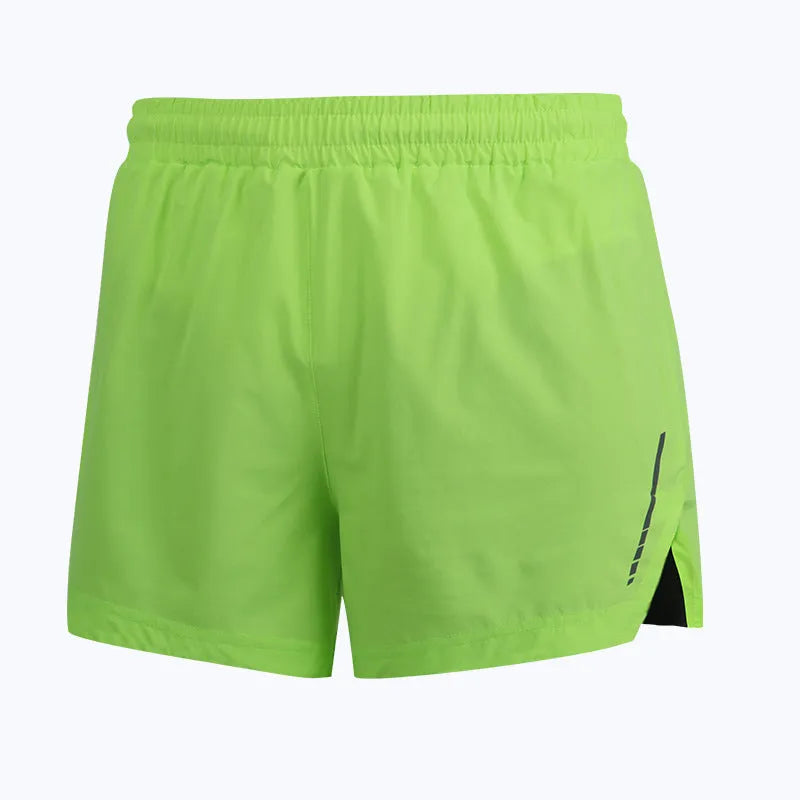 Men's grey straight-leg quick-dry running shorts for marathon training.