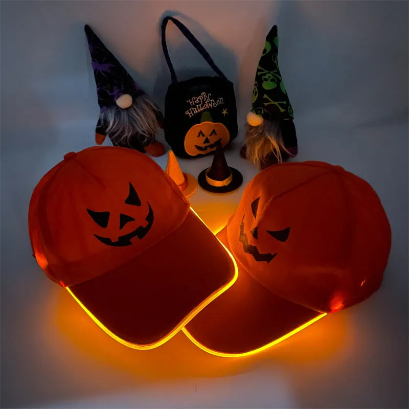 Halloween LED baseball cap with coloured lights in cloth material, free size fit