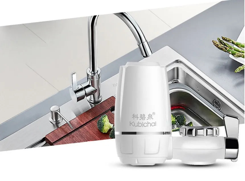 White kitchen faucet water filter with ceramic cartridge and universal tap adapters