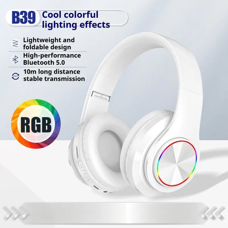 Black wireless Bluetooth gaming headset with head-mounted design showing e-sports features