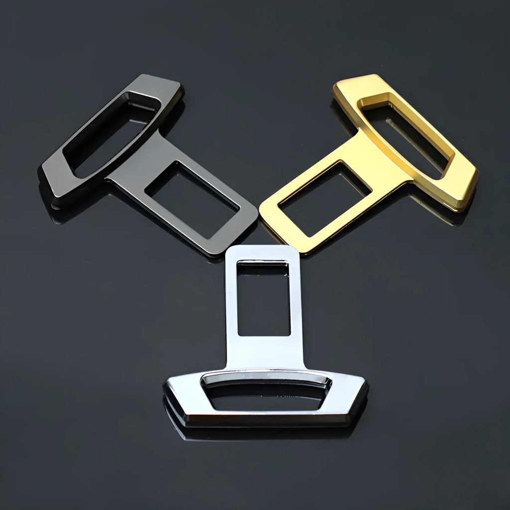 Metal car dashboard silencer insert in matte black, gold, and silver colour options.