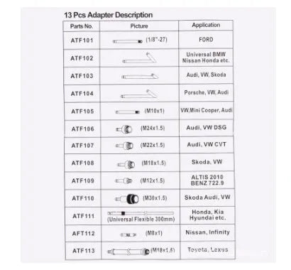 13-piece automatic transmission oil refuelling machine with pumping kit for ATF fluid changes