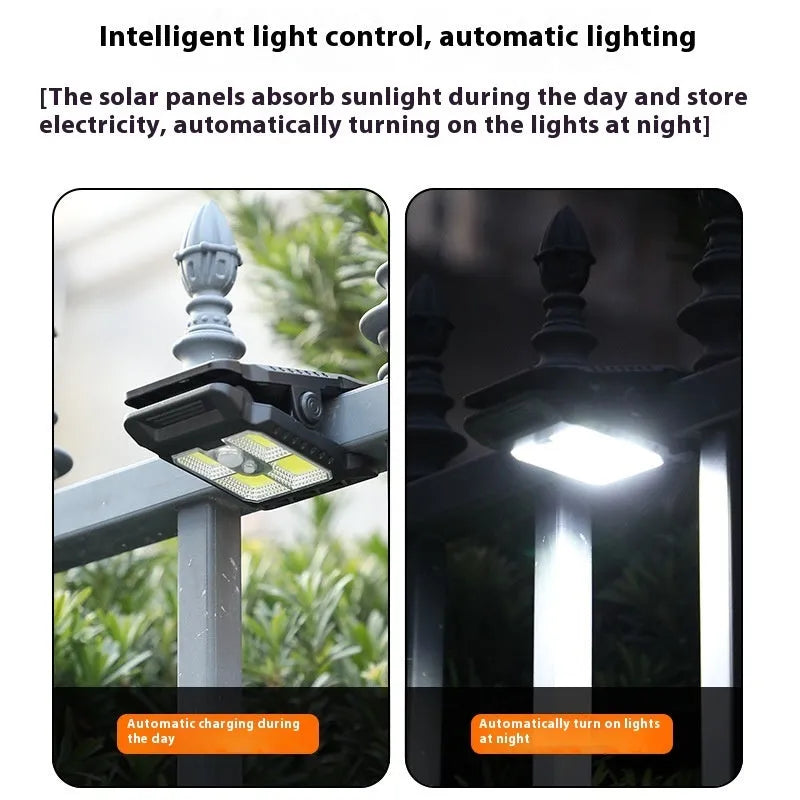 Compact intelligent induction clip lamp with motion sensor and clip base.