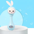 Baby molar music stick teether in light blue, mint green, orange or pink with chewable surface and electronic components