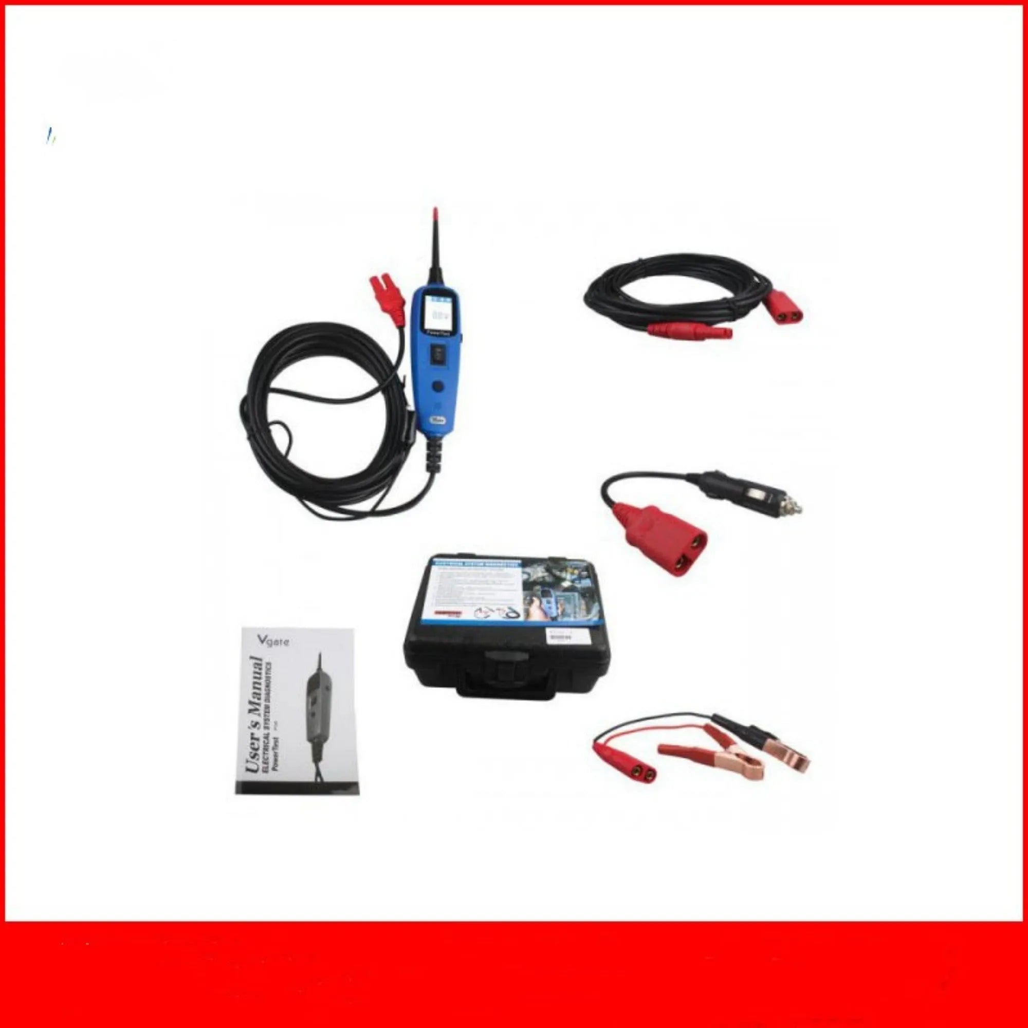 Blue PT150 automotive power circuit test pen with colour display, cables, and protective blow moulded case.