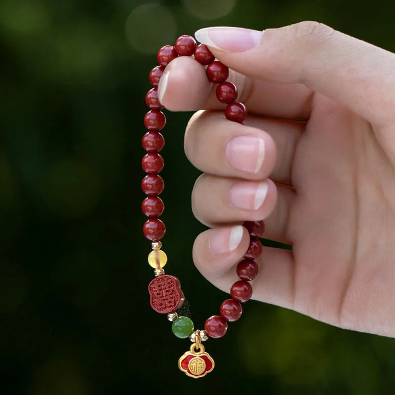 Emperor sandstone cinnabar bracelet with fu character in new Chinese style