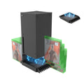Black ABS multi-function cooling base and storage rack for Xbox Series X, 16x4x24.2cm