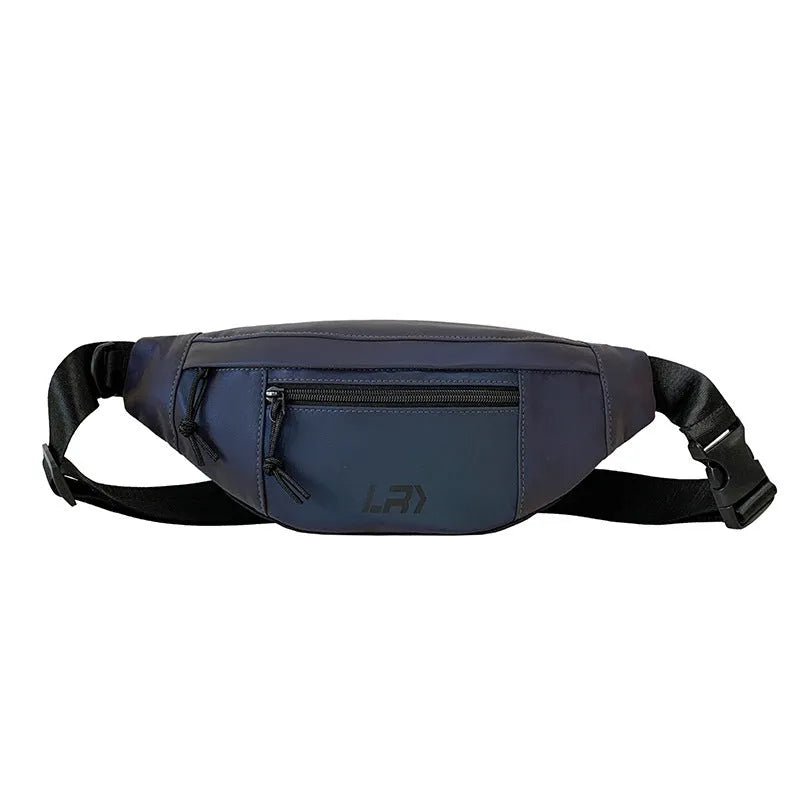 Blue crossbody reflective chest cycling bag with open pocket and soft handle